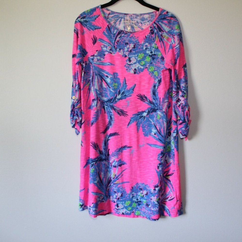 Lilly Pulitzer Surfcrest Swing Dress Pink Tropical Print Size Small H12912 - Picture 2 of 11